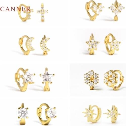 CANNER 925 Sterling Silver Earrings For Women Love/Star/Moon Hoop Earring Gold/Silver Jewelry Ear Piercing Mom Gift 2021 Trend