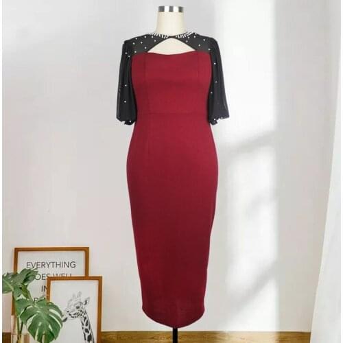 2021 New Summer Plus Size Dress Round Neck Hollow Short Sleeve Stitching Contrast Color High Waist Plus Size Slim Bag Hip Dress