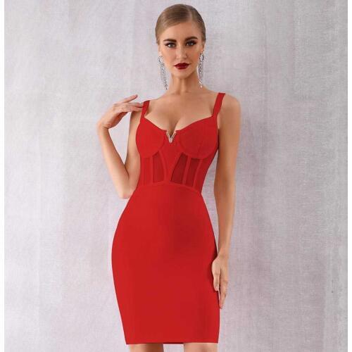 Seamyla 2020 Bandage Dress Women Mesh Sexy V Neck Celebrity Party Dresses Sleeveless Summer Mini Bodycon Club Dress Vestidos