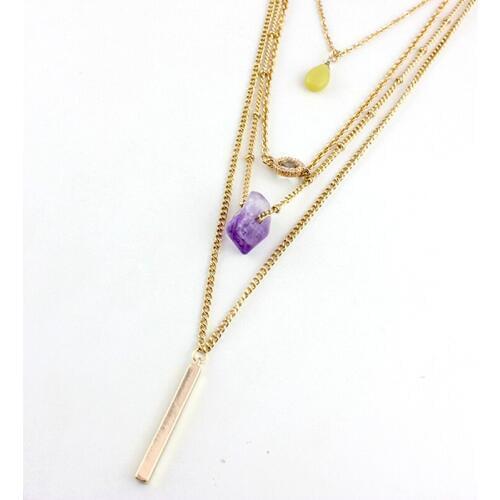 Gold Chain Long Pendant Necklaces Pendants Multilayer Natural Stone Bar Pendant Maxi Necklace Women Bohemian Jewelry SNE160057