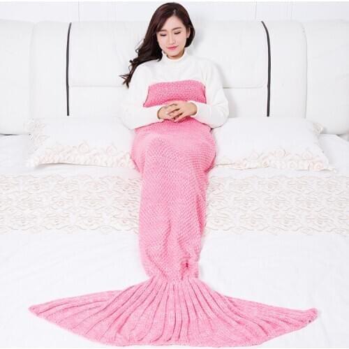 1PC Knitted Mermaid Tail Blanket Crochet Sleeping Bag Fish Scale Multicolor Knitted Cashmere TV Sofa Blanket Birthday QA 161