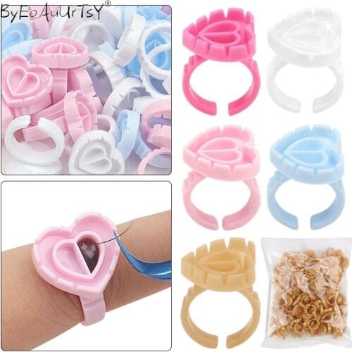 100Pcs Eyelash Extension Blooming Cups Rings Glue Holder Heart/Round Shape Rapid Bloom Sun Flower Fan Eye Lashes Makeup Tools