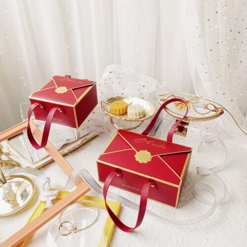 1pc Bronzing Protable Paper Box Leather Portable Rope Chocolate Candy Packaging Birthday Party New Year Gift Decoration New