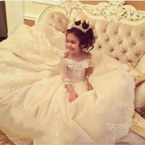 2020 Flower Girls Dresses Lace Off-shoulder Special Occasion For Weddings Ball Gown Kids Pageant Gowns Communion Dress