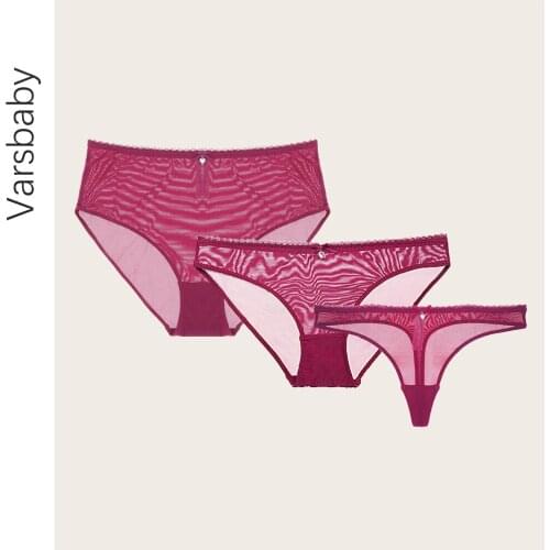 Varsbaby sexy transparent yarn breathable 3 pcs briefs+thongs+ high-rise panties S M L XL XXL