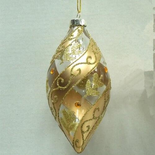 6*11cm Gold Painting Olive Shaped Glass Pendant Christmas Tree Decorated Hanging Ball