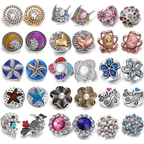 6pcs/lot Whoesae Snaps Jewery Mixed Designs Crystal Love Starfish Flower 20mm 18mm Metal Snap Buttons Fit Snap Button Bracelet