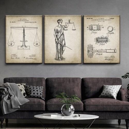 Attorney Lady Justice Law Patent Posters and Prints Scales Of Justice Lawyer Gift Art Canvas Painting Lawyer Office Wall Decor