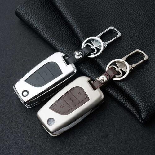 Peacekey Zinc Alloy+Leather Car Key Cover Case Shell Bag For TOYOTA Corolla Camry Crown LEVIN Reiz Highlander Yat RAV4 Car Key