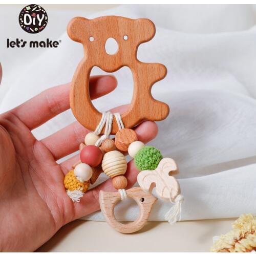 Lets Make 1pc Crochet Toys Baby Rattle Toys Wooden Teether Food Grade Material Raby Rattles Crib Mobiles Rattle New Born Toys