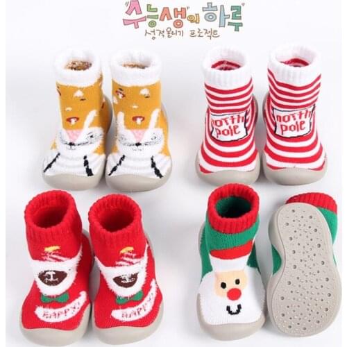 Babys Socks Shoes Toddler Indoor Sock Shoes NEwborn Baby Socks Rubber Soles Learning to Walk Shoes Christmas Socks Gift