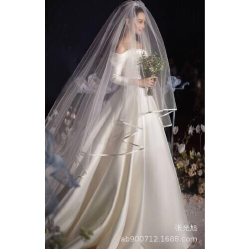 Wedding Veil Simple Satin Cloth Edging Satin Wedding Dress Long Tail Wedding Veils Long Bridal Bridal Accessories Bridal Veil