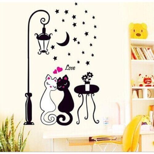 Hot Sale Romantic Carton Cute Street Love Couples Cat Wallpaper Wedding Room Bedroom Decoration Wall Sticker Home Decor Murals