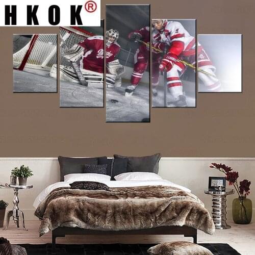 HKOK Home Decor Living Room Or Bedroom Canvas Modular Pictures 5 Pcs Hockey Player Playing Wall Painting Modern Printed Artwork