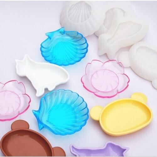 Crystal Epoxy Resin Mirror mold Bulldog Ocean Shell Bear Head Petal Flower Dish Plate Silicone Mould