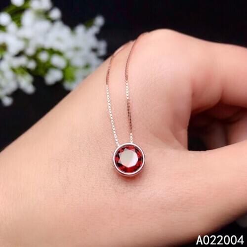 KJJEAXCMY Fine Jewelry 925 Sterling Silver inlaid Natural gemstone Garnet Female Pendant Necklace luxury Support test