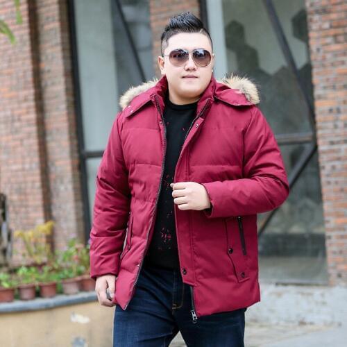 Color: Black Red 2019 Winter New Large Size Mens Medium Long Large Collar Cotton Jacket Mens Hooded Black Jacket Size 9XL 10XL