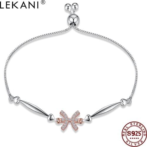 LEKANI 925 Sterling Silver Bracelet For Women Pisces Fashion Adjustable With Zircon Bracelets Anniversary Fine Jewelry New