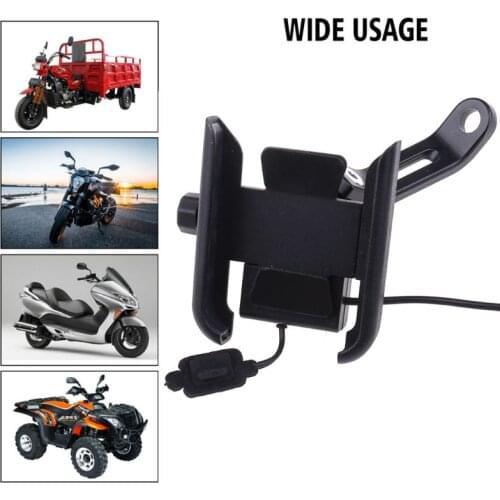 Metal Motorcycle Motorbike Mount Mobile Phone Holder Bracket With USB Charger