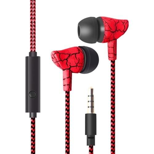Fashion Cracked Print Universal Braided Wire Volume Control In-ear Earphones