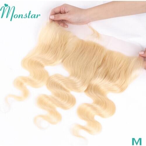 Monstar 13x4 613 Blonde PrePlucked Lace Frontal Closure Bleached Knot With Baby Hair Brazilian Body Wave Frontal Remy Human Hair
