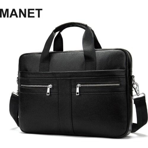 MANET Genuine Leather Men Handbag 15.6 inches Male Briefcase Large Capacity Laptop Bags High Quality Messenger Bag Dropshiping