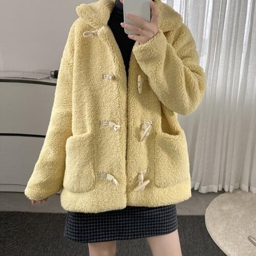 Imitated lamb wool solid color thickened ladies cotton-padded jacket cold-proof ladies jacket