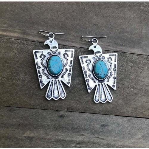 2021 Wholesale Bird Eagle Drop Earrings Bohemian Carved Retro Eagle Turquoise Dangle Earrings for Women