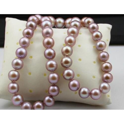 Mixed purple purple 8-9mm natural freshwater pearl necklace round luxury JEWELRY 18INCH