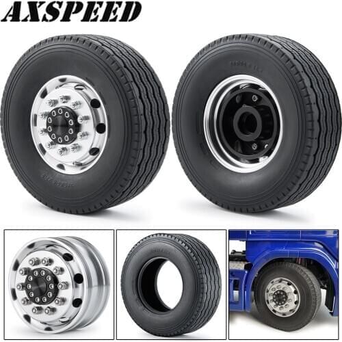 1:14 Tamiya Front Wheel Rims Hubs and Rubber Tires Kit for 1/14 Tamiya Trailer Tractor Truck Remote Control Car Parts