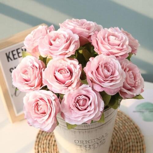 Spot supply explosion 6 color 12 head sawtooth small fresh bunch of roses Wedding flower wall decoration simulation fake flower