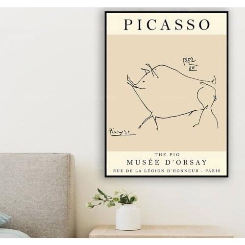 Picasso Exhibition Poster, Beige Hog, Vintage Art, Minimalist Poster, Line Drawing, Art Print, Bedroom Art, Ideal Gift, Various