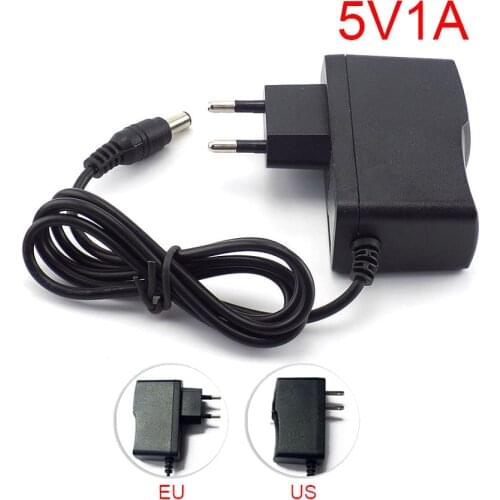AC to DC 5V 1A 1000mA Power Adapter supply US EU Plug Converter wall charger 5.5mm x 2.1mm for LED Strip light CCTV Camera