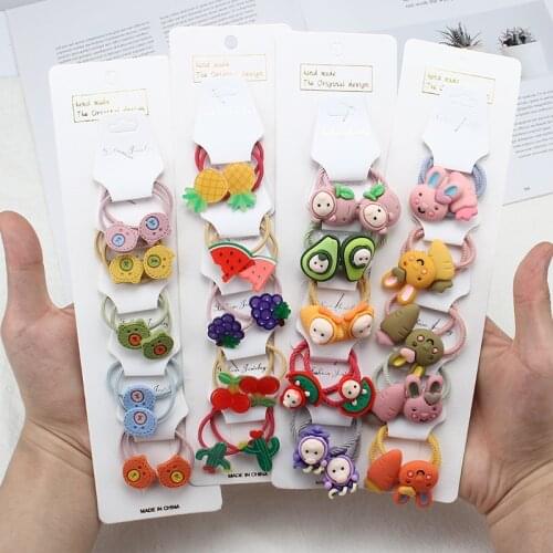 10 Pcs Korean Cute Girl Rubber Bands Hair Ring Princess Cartoon Animal Fruit Hair Rope Baby Head Ropes Headband Hair Accessories