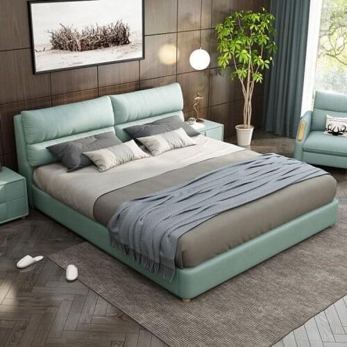 Nordic luxury ins bed modern minimalist fabric bed double bed master bedroom small apartment soft bag net red bed removable and