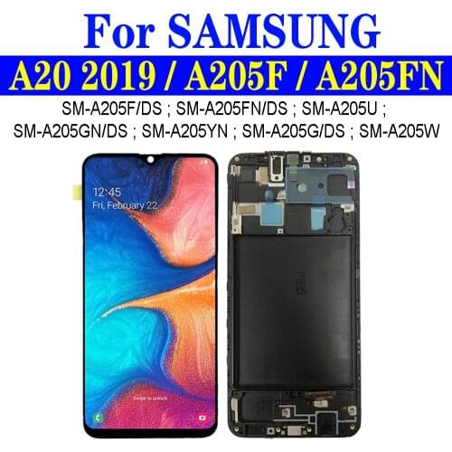 SM-A205F/DS SM-A205FN LCD For Samsung Galaxy A20 2019 LCD With Frame A205 A205YN A205G A205F Display Screen Touch Digitizer 6.4"