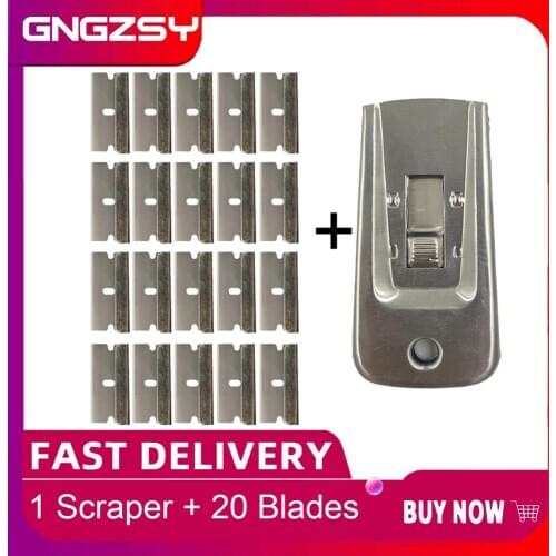 Steel Floor Scraper Glue Remover 20pcs Additional Razor Blades for Window Tinting Home Tile Budilding Cleaning Spatula E35+20M