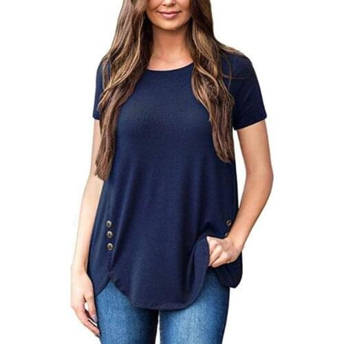 Solid Color Button O Neck Short Sleeve T Shirt Women Casual Loose Streetwear Plus Size Summer Elegant Simplicity Tops