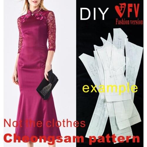 Improved Cheongsam Lace Slim Dress Pattern Cutting Design Drawing 1:1 Garment Pattern BQP-60