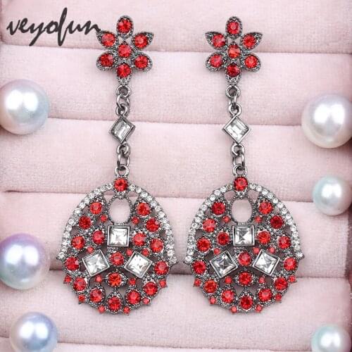 Veyofun Romantic Rhinestone Drop Earrings Vintage Long Wedding Party Dangle Earrings Jewelry for Woman New Gift