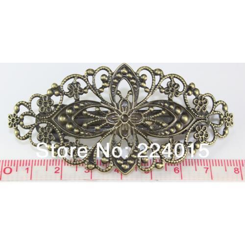 20pcs/79x35mm Ancient Bronze Tone Filigree Flower Wraps Arch French Barrette Clips For Hair Accessories Connectors