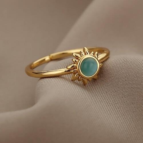Sun Blue Opal Ring for Women Simple Open Rings Stainless Steel Ring Finger Accessories Buckle Rings Jewelry Gifts bague femme