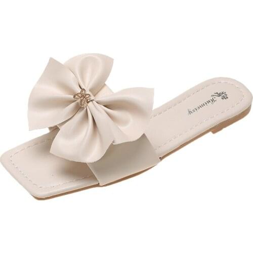 Shoe Summer Slippers For Women 2021 Outdoor Sweet Bow Slippers Red Black Beige Fashion Slides Comfortable