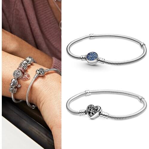 Original 925 Sterling Silver Heart Shaped Life Tree Clasp Pan Bracelet For Women Wedding Gift Fashion Jewelry