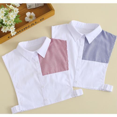 Elegant Women Winter Sweater Shirt Lapel False Detachable Collar Vintage Striped Cotton Fake Collar Cardigan Button Blouse Tops