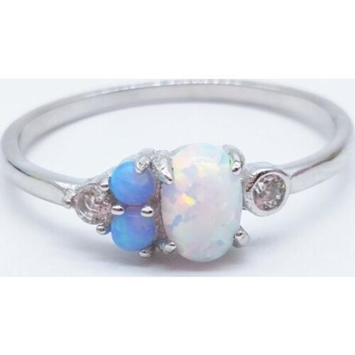 1pc/lot)Synthetic White Fire Oval Opal Zircon Silver Color Wholesale Hot Sell Wedding for Women Jewelry Ring with High Quality