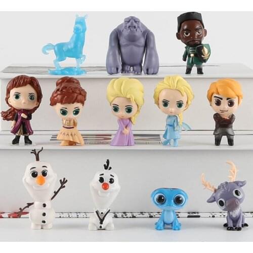 12pcs/Set Disney Frozen 2 Elsa Anna Kristoff Olaf Fire Elves Cute Mini Action Figure Model Doll Toy Girls Birthday Gifts