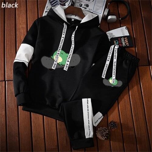 2021 Spring And Autumn Mens 2-Piece Cute Cartoon Printed Sportswear Casual Pullover Hoodie Sweatpants Casual Running Wear Suit