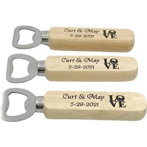 30PCS Wedding Favors Wood Bottle Opener Printing LOGO Customized Beer Openers Kitchen&Bar Party Supplies