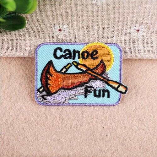 Canoe Fun (Size:5.7x4cm) River Lake Water Sprots Boating Symbol Patch Diy Iron on Applique for Bag Cap Backpack